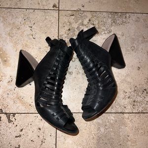 Vince Camino Peep Toe Black Leather Strap Sandal